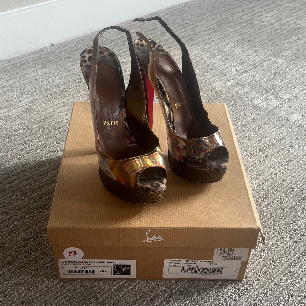 Christian Louboutin VINTAGE - winter trash suede leopard Peep Toe Heels